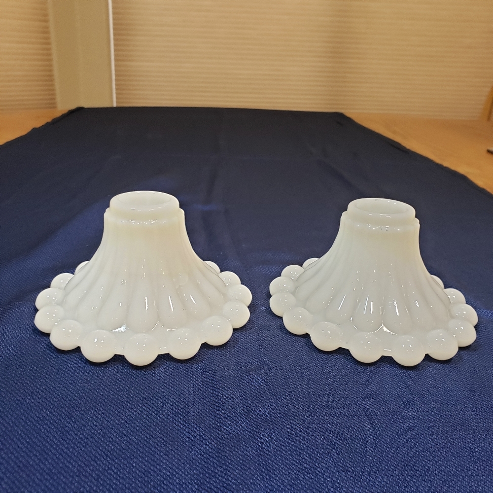 Pair of Vintage Anchor Hocking Boopie Milk Glass Candlestick Holders - Picture 2 of 9